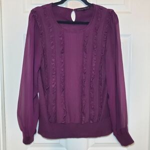 White House Black Market Women's Med Sweater Purple Long Sleeve Ruffle Front
